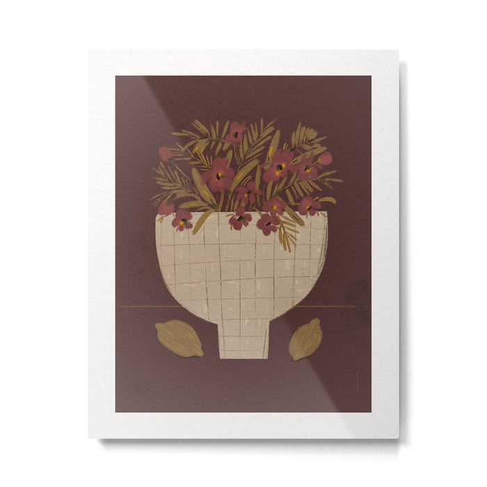 flowers in a vase on a red background Metal Print Gallery Image 1