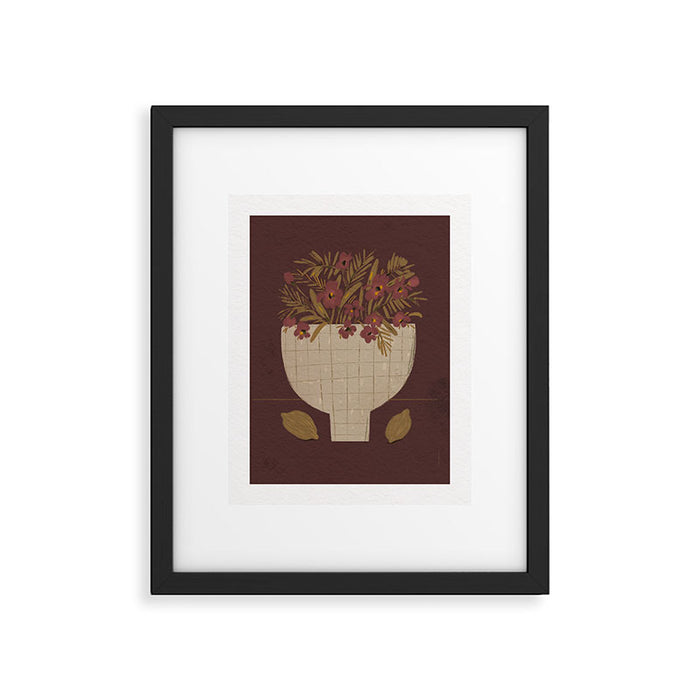 flowers in a vase on a red background Framed Art Print Gallery Image 1