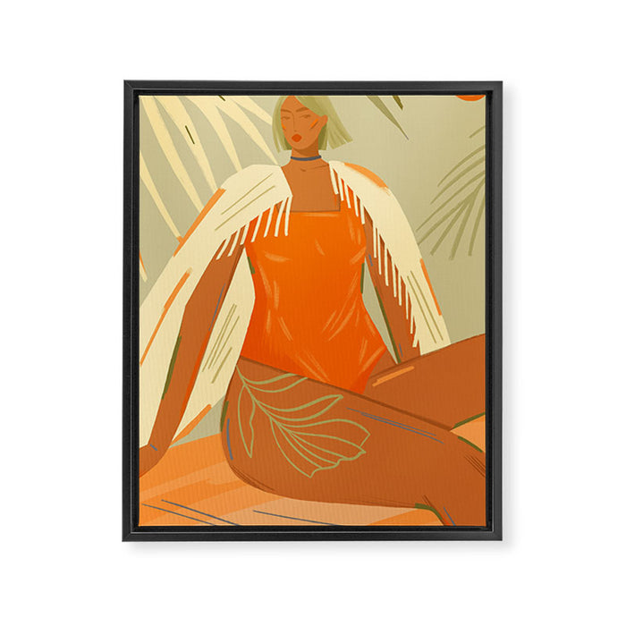 girl in a blanket on the beach Framed Canvas Print Gallery Image 1