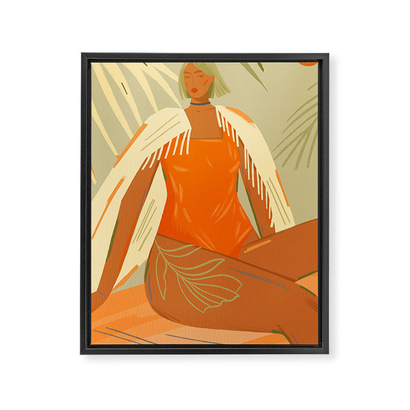 girl in a blanket on the beach Framed Canvas Print Gallery Image 8