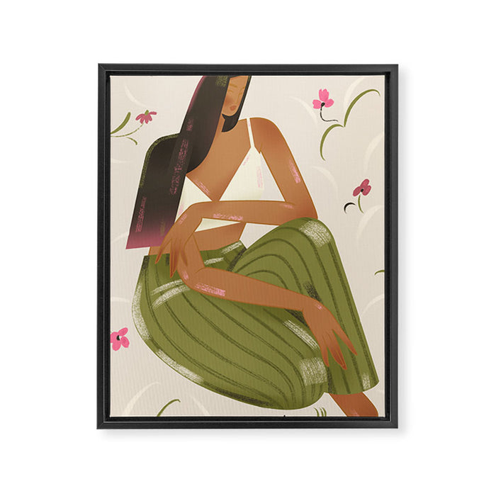 girl in green pants Framed Canvas Print Gallery Image 1