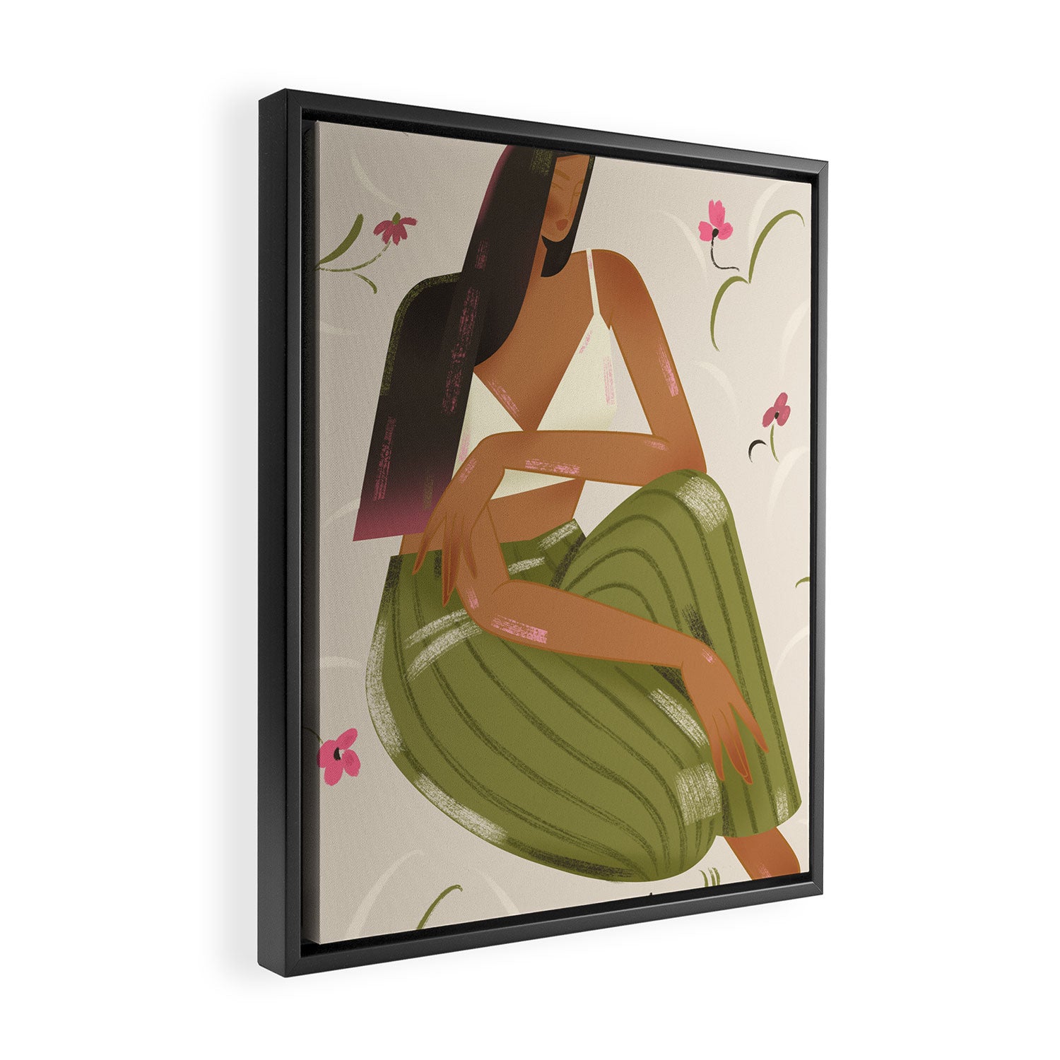 girl in green pants Framed Canvas Print Gallery Image 2