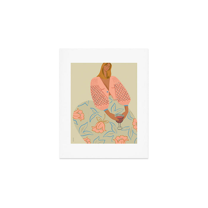  girl in pink with a glass Art Print Gallery Image 1