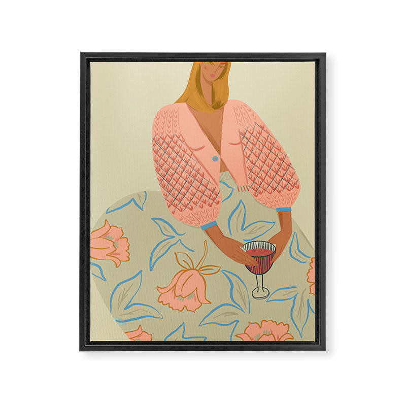  girl in pink with a glass Framed Canvas Print Gallery Image 6
