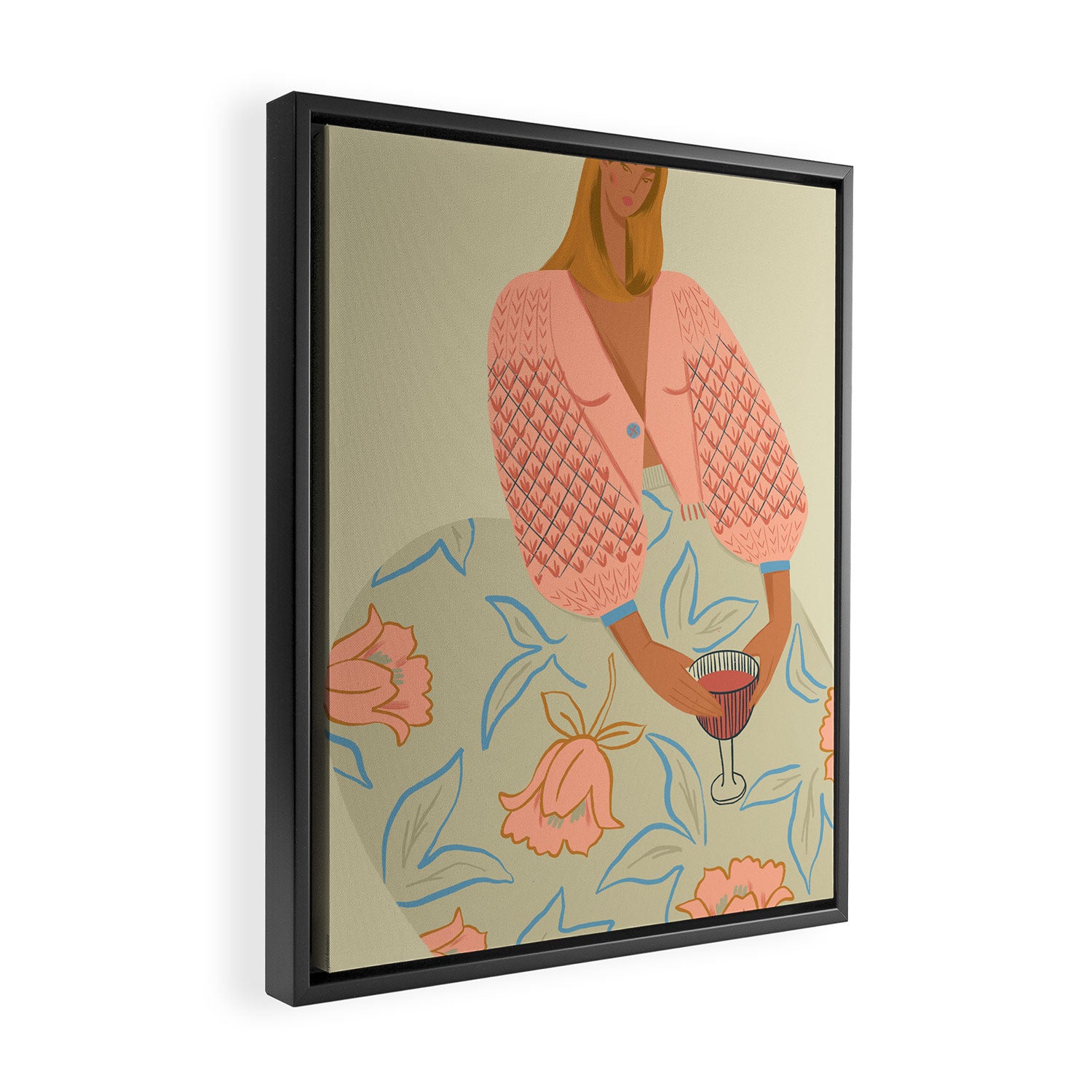  girl in pink with a glass Framed Canvas Print Gallery Image 2
