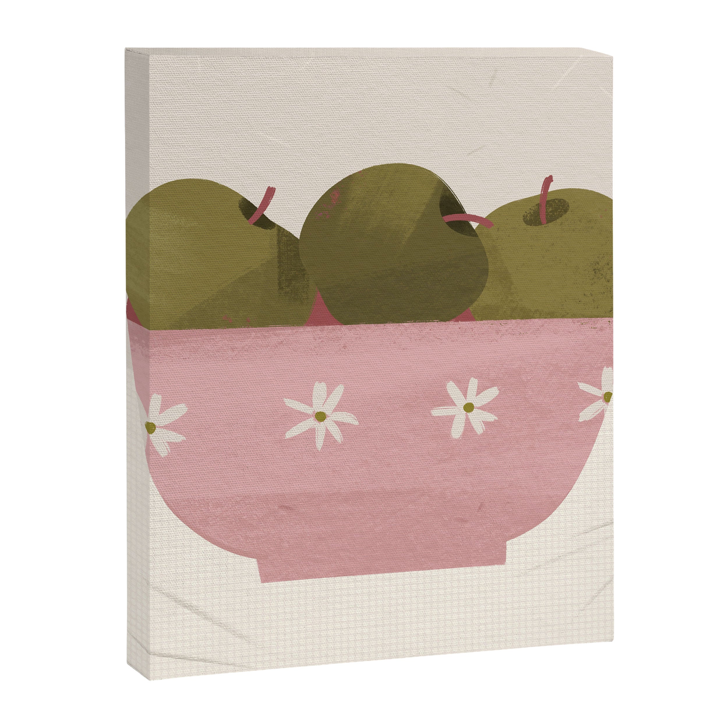  graphic illustration of green apples in a pink bowl Canvas Print Gallery Image 8