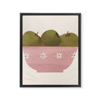 graphic illustration of green apples in a pink bowl Framed Canvas Print Gallery Image 8
