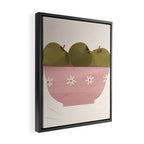 graphic illustration of green apples in a pink bowl Framed Canvas Print Gallery Image 2
