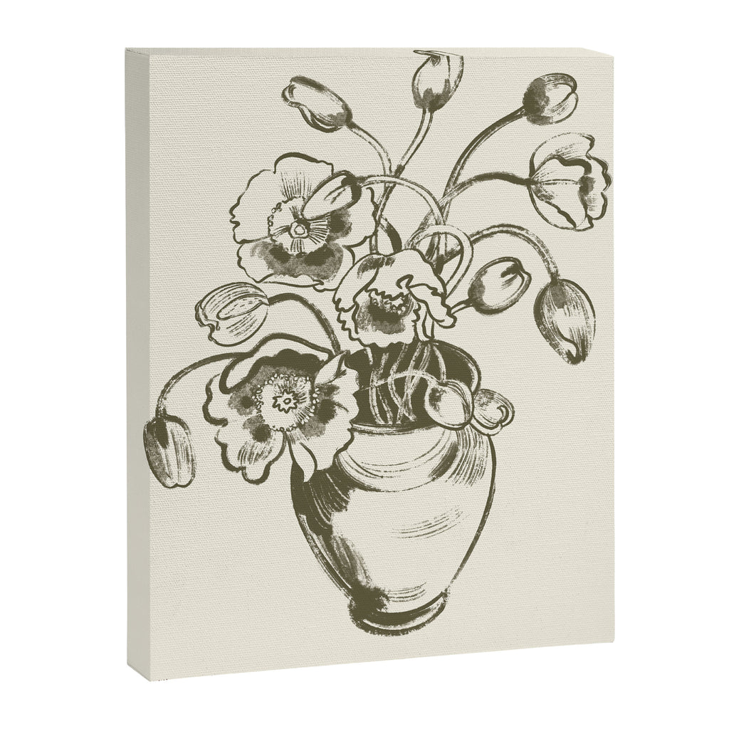  graphic monochrome bouquet of poppies flowers in a pot Canvas Print Gallery Image 6