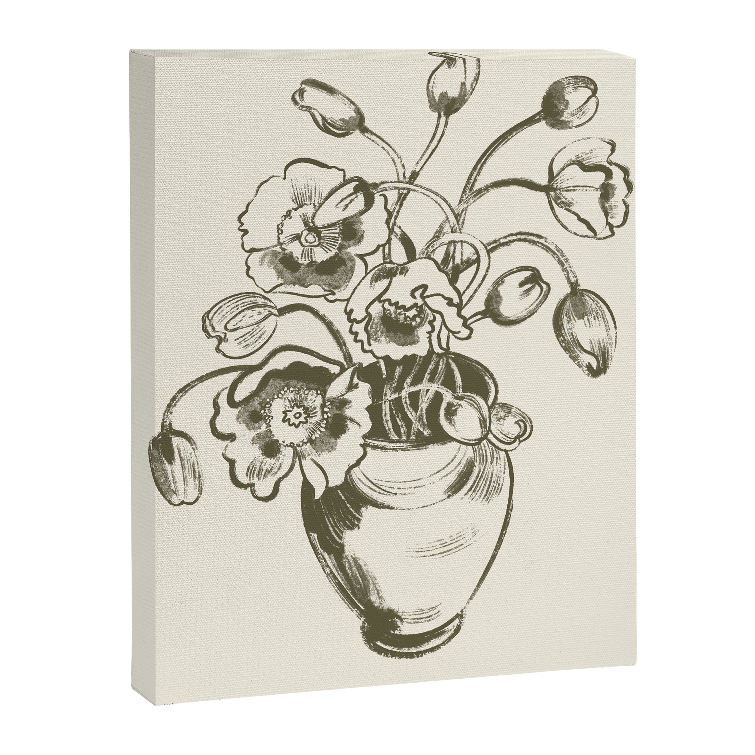  graphic monochrome bouquet of poppies flowers in a pot Canvas Print Gallery Image 6