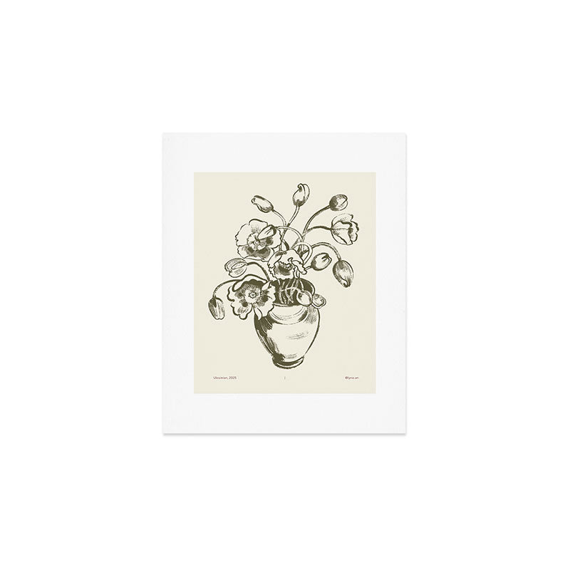  graphic monochrome bouquet of poppies flowers in a pot Art Print Gallery Image 1