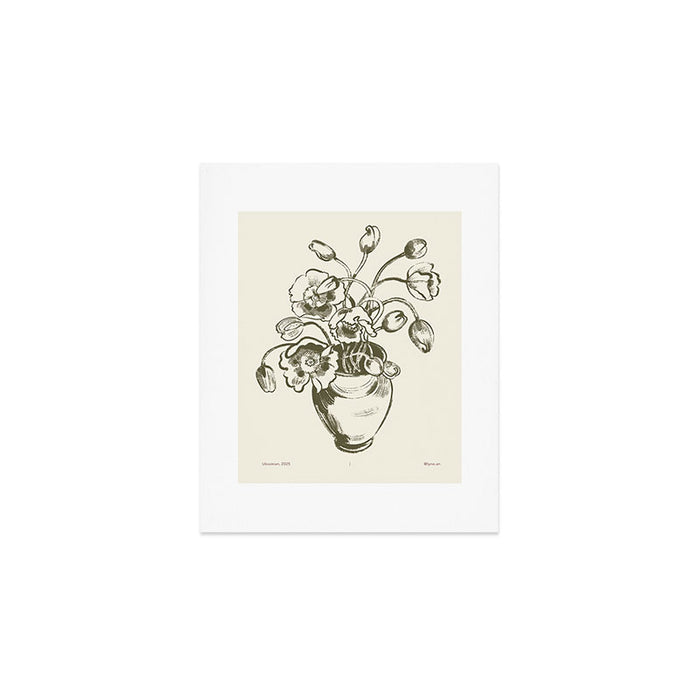  graphic monochrome bouquet of poppies flowers in a pot Art Print Gallery Image 1