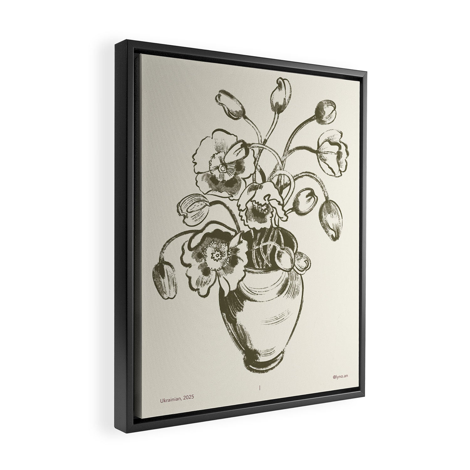  graphic monochrome bouquet of poppies flowers in a pot Framed Canvas Print Gallery Image 2