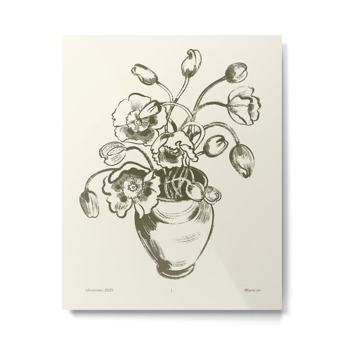  graphic monochrome bouquet of poppies flowers in a pot Metal Print Gallery Image 1