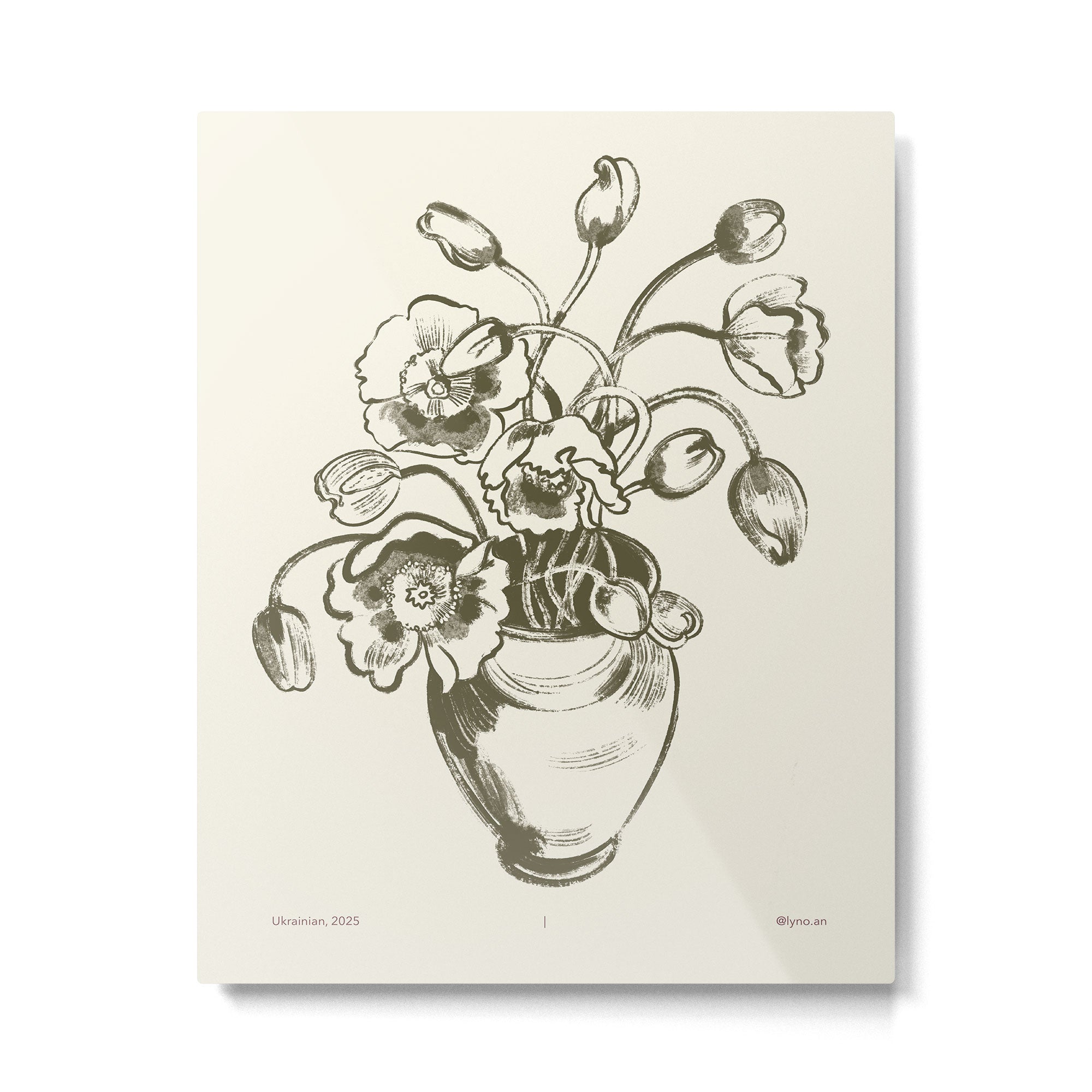  graphic monochrome bouquet of poppies flowers in a pot Metal Print Gallery Image 4