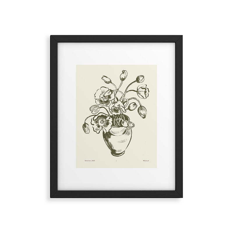  graphic monochrome bouquet of poppies flowers in a pot Framed Art Print Gallery Image 5