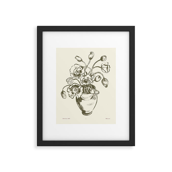  graphic monochrome bouquet of poppies flowers in a pot Framed Art Print Gallery Image 1