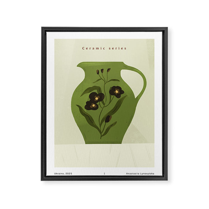 green jug with floral ornament  Framed Canvas Print Gallery Image 1