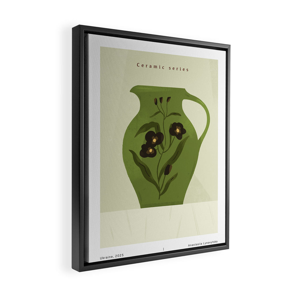 green jug with floral ornament  Framed Canvas Print Gallery Image 2