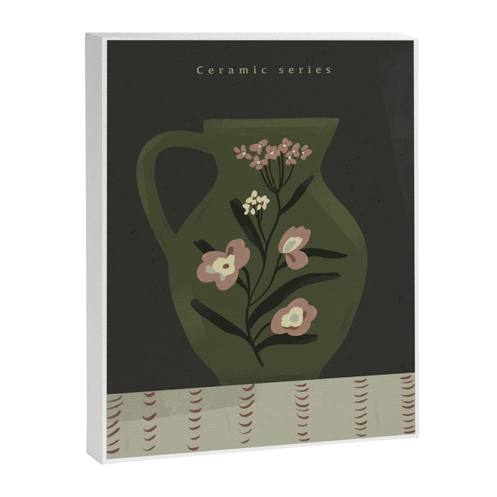 green jug with floral pink ornament  Canvas Print Gallery Image 1