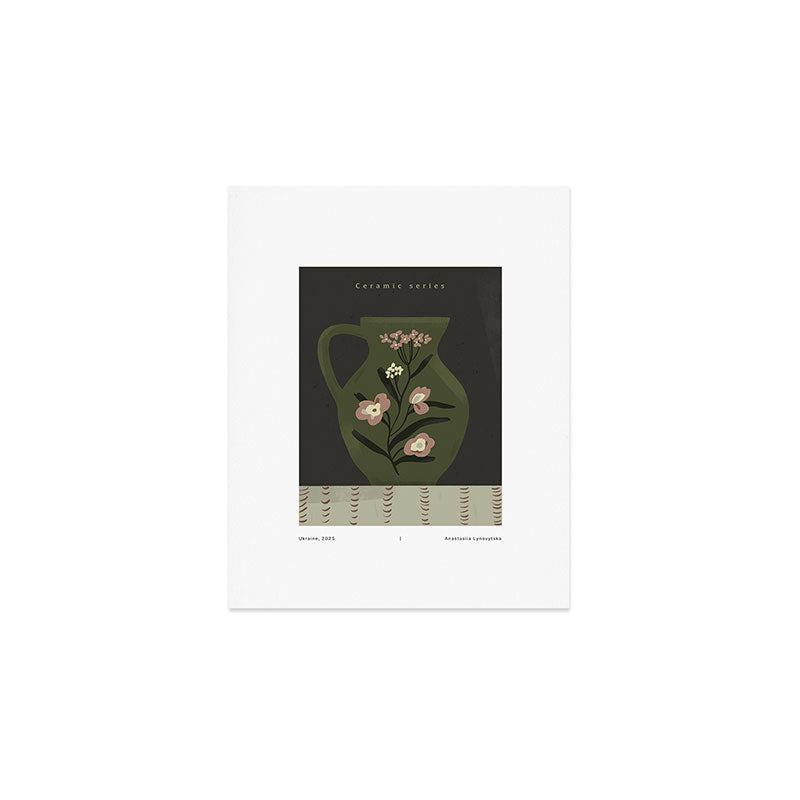 green jug with floral pink ornament  Art Print Gallery Image 1