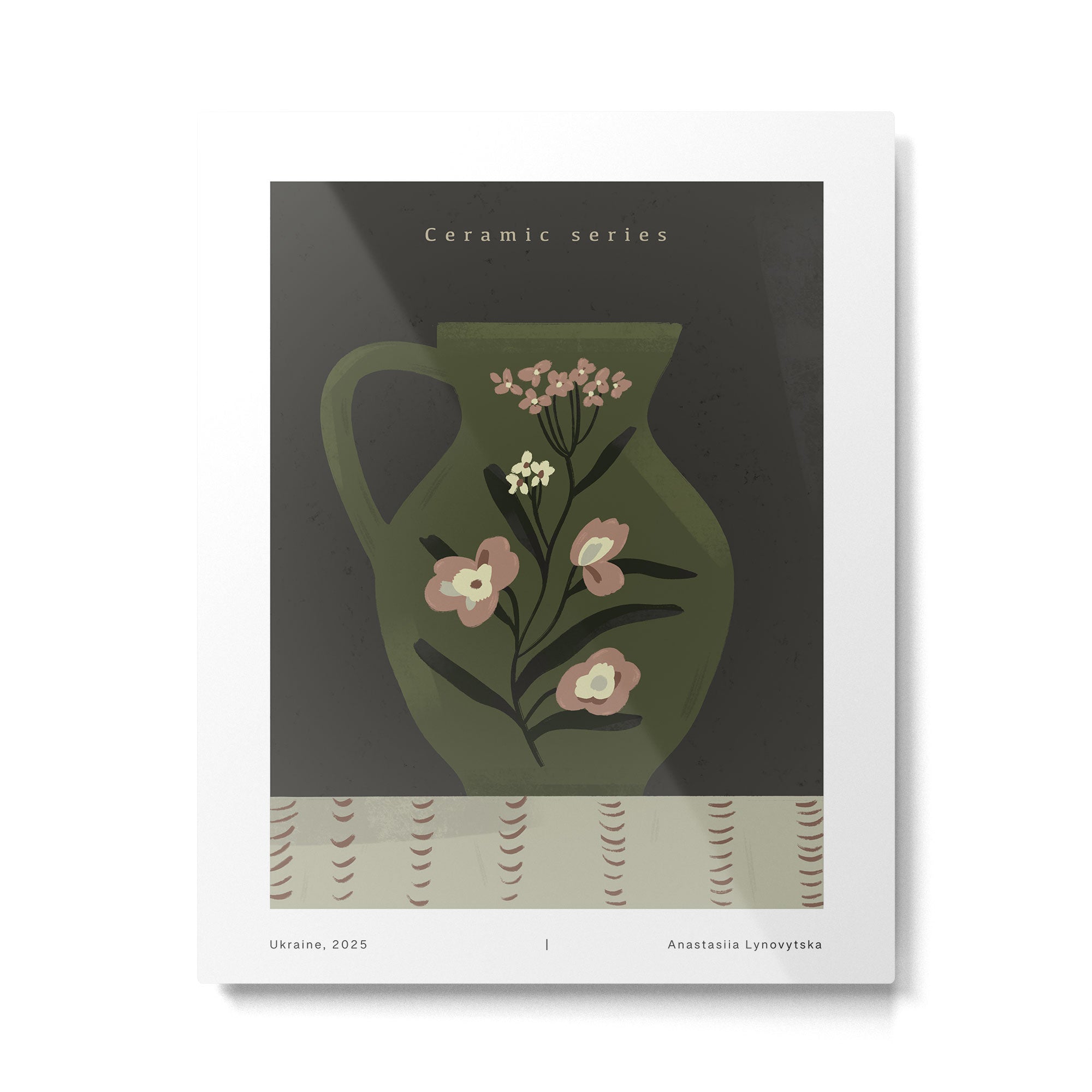 green jug with floral pink ornament  Metal Print Gallery Image 4