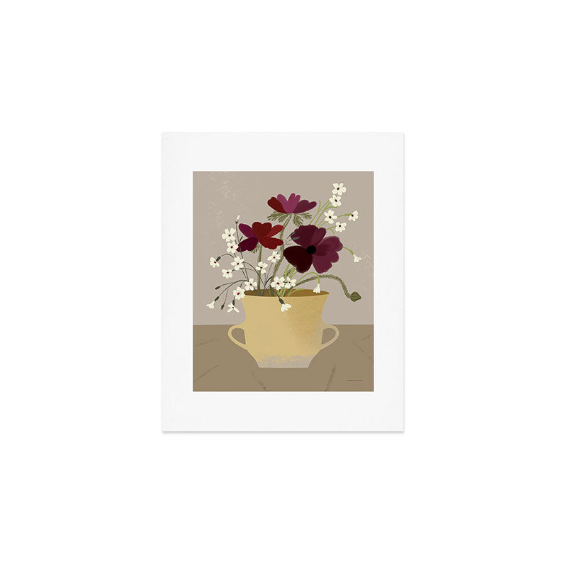 illustration of a cozy field bouquet of bright pink flowers in a vase  Art Print Gallery Image 1