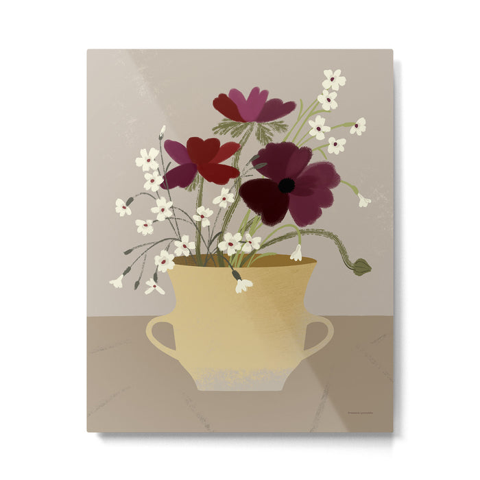 illustration of a cozy field bouquet of bright pink flowers in a vase  Metal Print Gallery Image 1