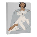 illustration of a girl in a blue suit with a white bichon frise dog Canvas Print Gallery Image 6