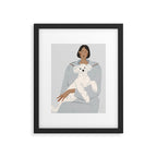 illustration of a girl in a blue suit with a white bichon frise dog Framed Art Print Gallery Image 5