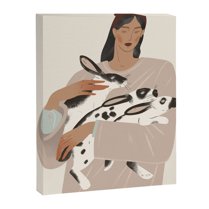 illustration of a girl with rabbits Canvas Print Gallery Image 1