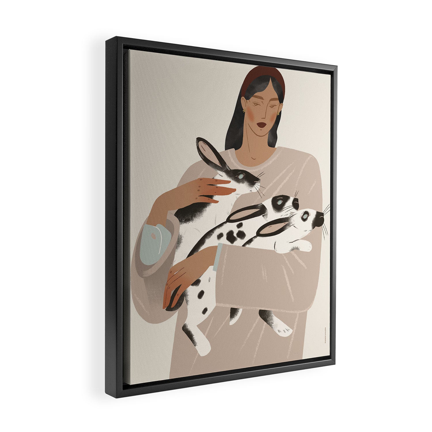 illustration of a girl with rabbits Framed Canvas Print Gallery Image 2