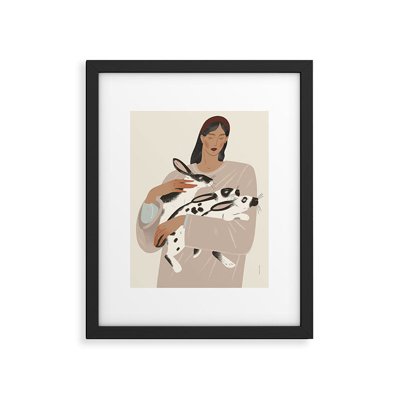 illustration of a girl with rabbits Framed Art Print Gallery Image 5