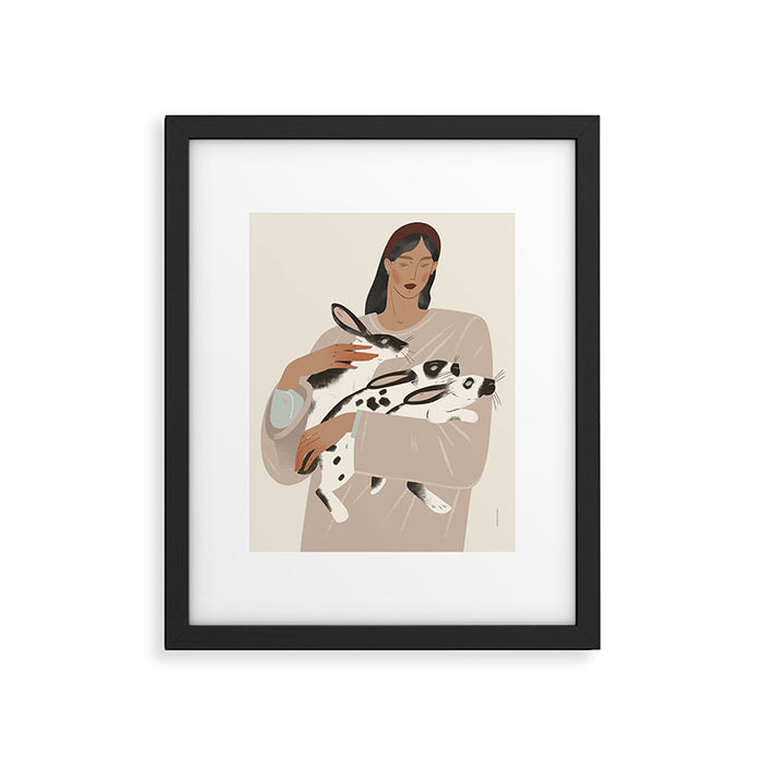 illustration of a girl with rabbits Framed Art Print Gallery Image 1