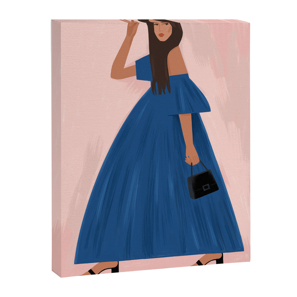 illustration of an elegant girl in a blue dress Canvas Print Gallery Image 6