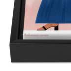 illustration of an elegant girl in a blue dress Framed Canvas Print Gallery Image 3
