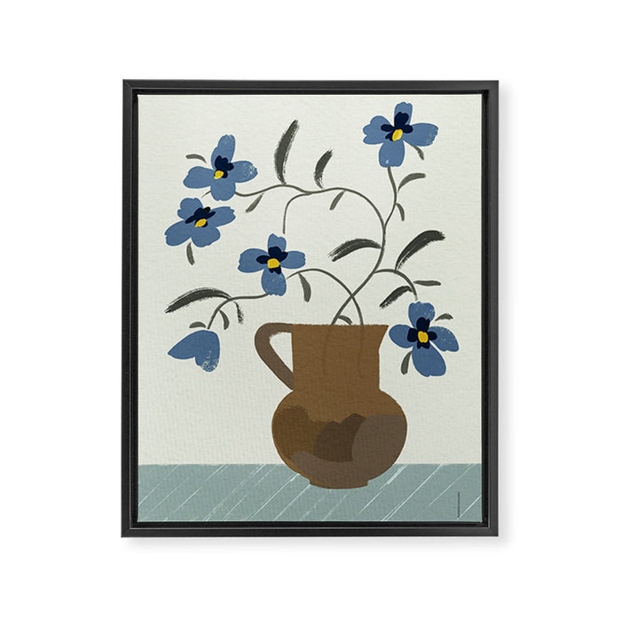  naive illustration of blue flowers in a jug Framed Canvas Print Gallery Image 1