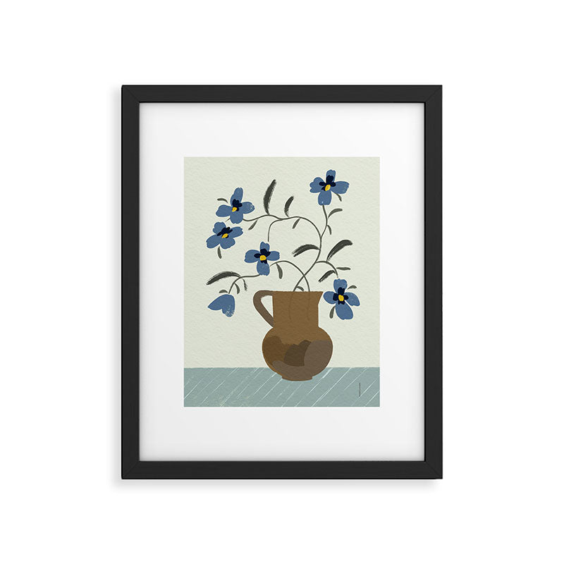  naive illustration of blue flowers in a jug Framed Art Print Gallery Image 5