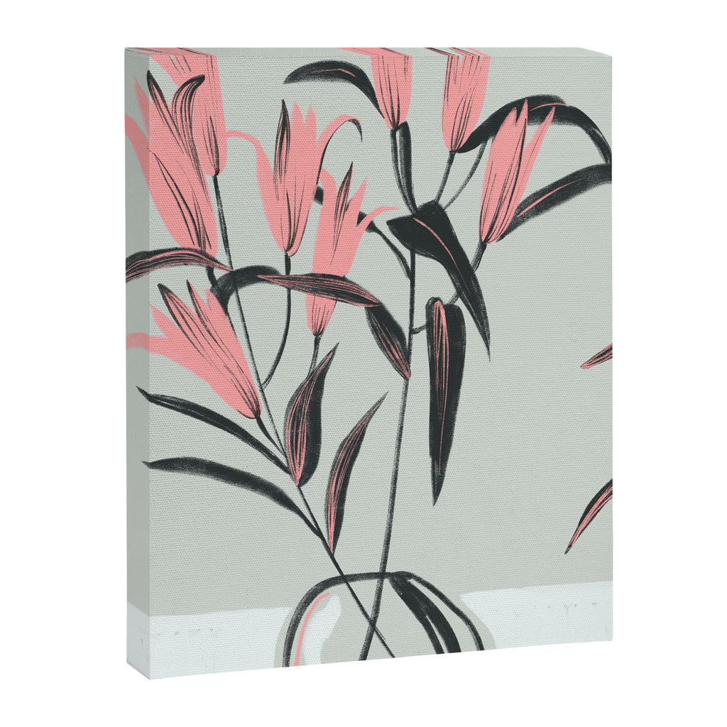 naive illustration of pink lily flower in a vase Canvas Print Gallery Image 6