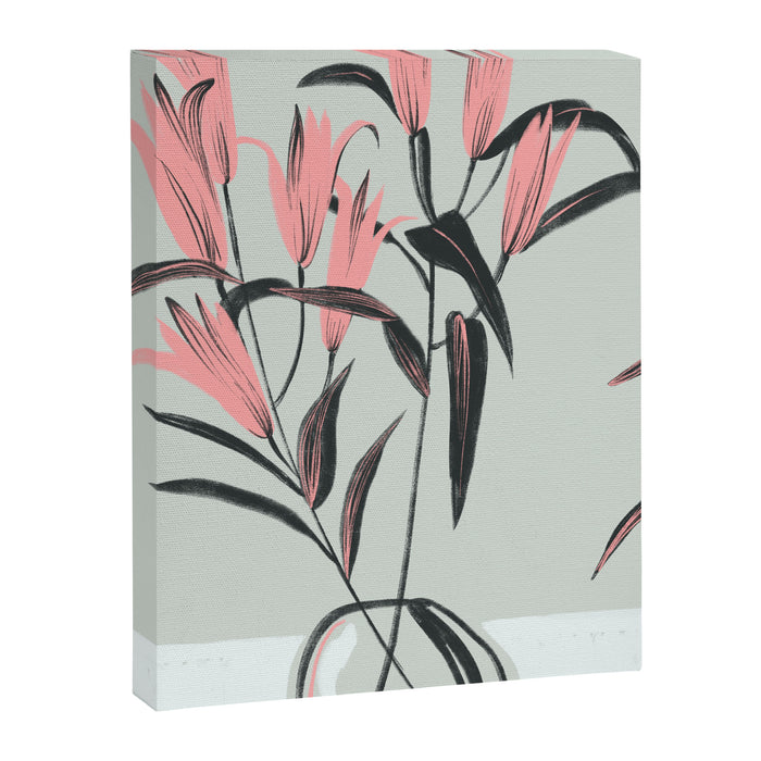 naive illustration of pink lily flower in a vase Canvas Print Gallery Image 1
