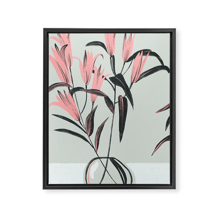 naive illustration of pink lily flower in a vase Framed Canvas Print Gallery Image 1