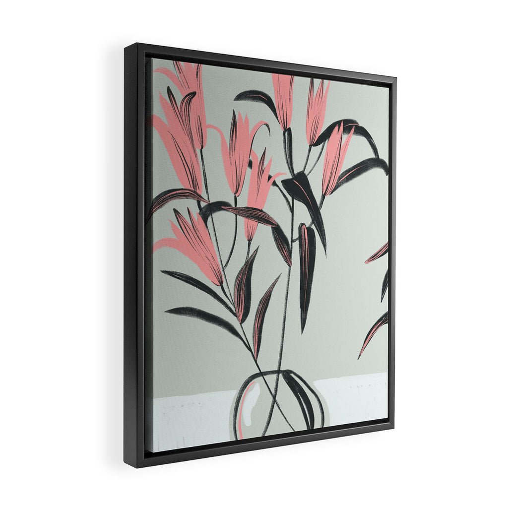 naive illustration of pink lily flower in a vase Framed Canvas Print Gallery Image 2