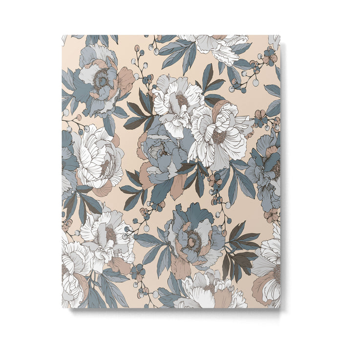 pattern lush blue, beige and white peonies Metal Print Gallery Image 1