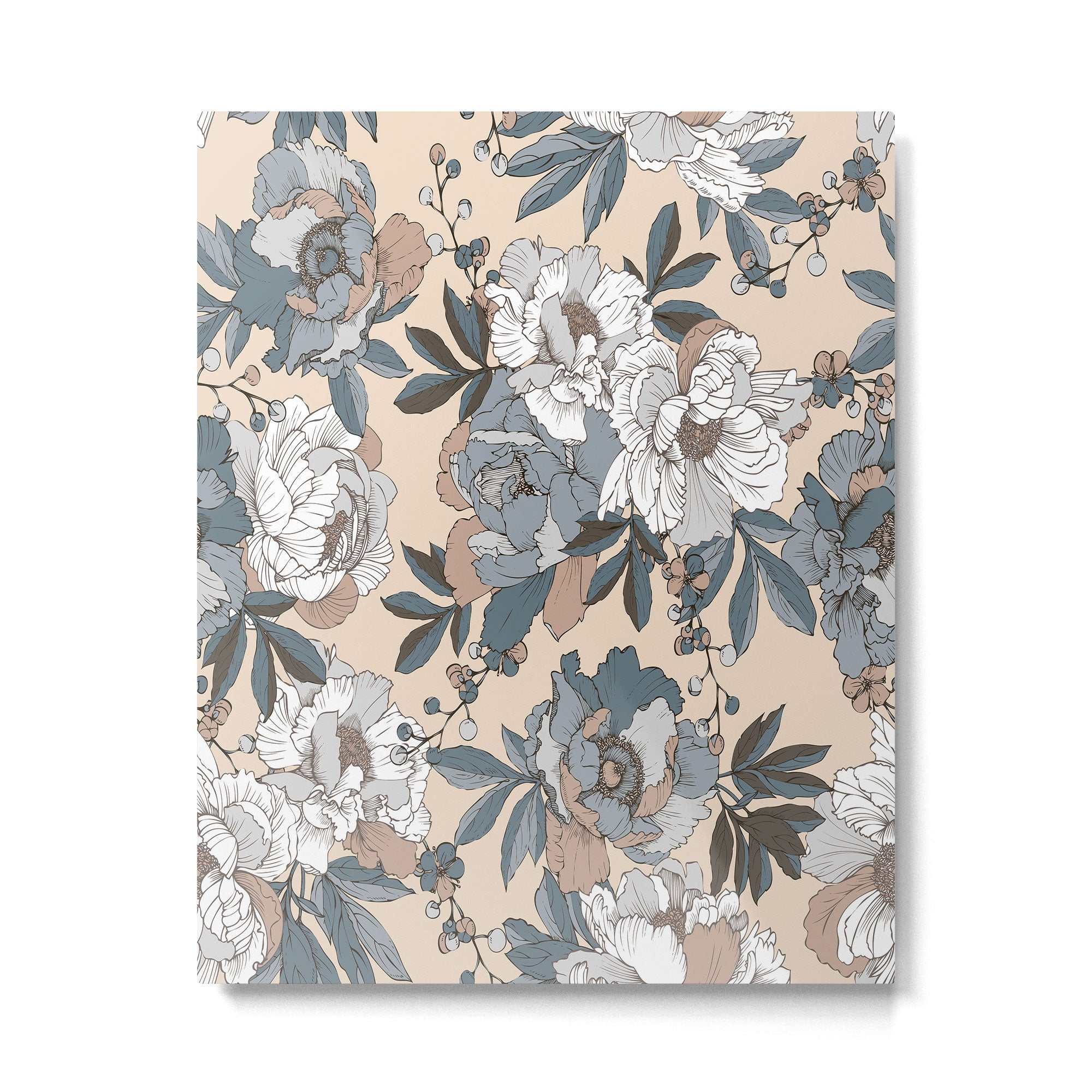 pattern lush blue, beige and white peonies Metal Print Gallery Image 6