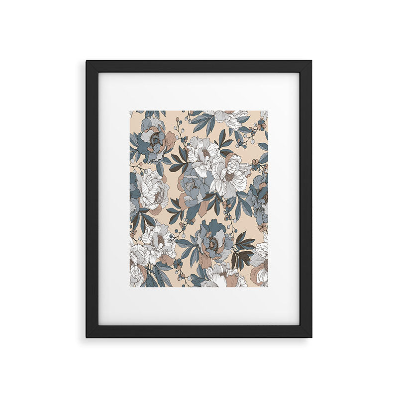 pattern lush blue, beige and white peonies Framed Art Print Gallery Image 6