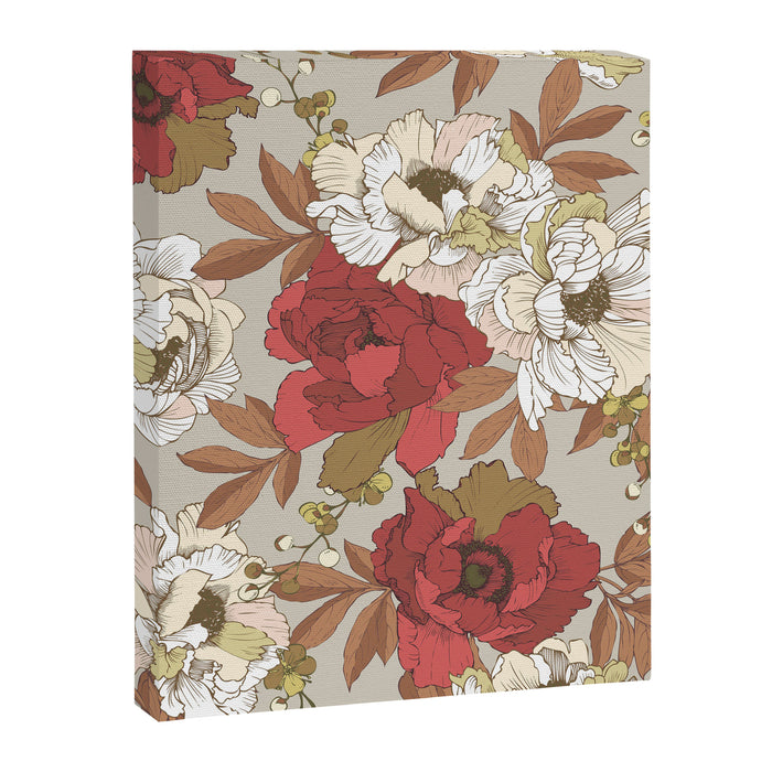 pattern lush red, beige and white peonies Canvas Print Gallery Image 1