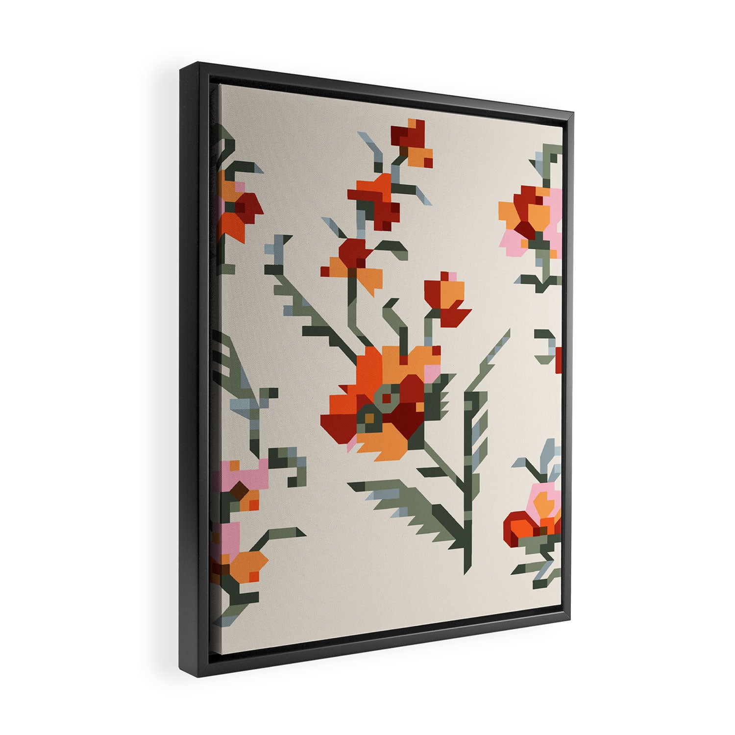 pixel folk ornaments floral embroidery Framed Canvas Print Gallery Image 2