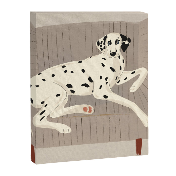 Portrait of a dog on a striped chair Canvas Print Gallery Image 1