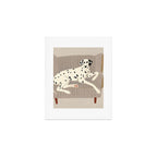Portrait of a dog on a striped chair Art Print Gallery Image 1