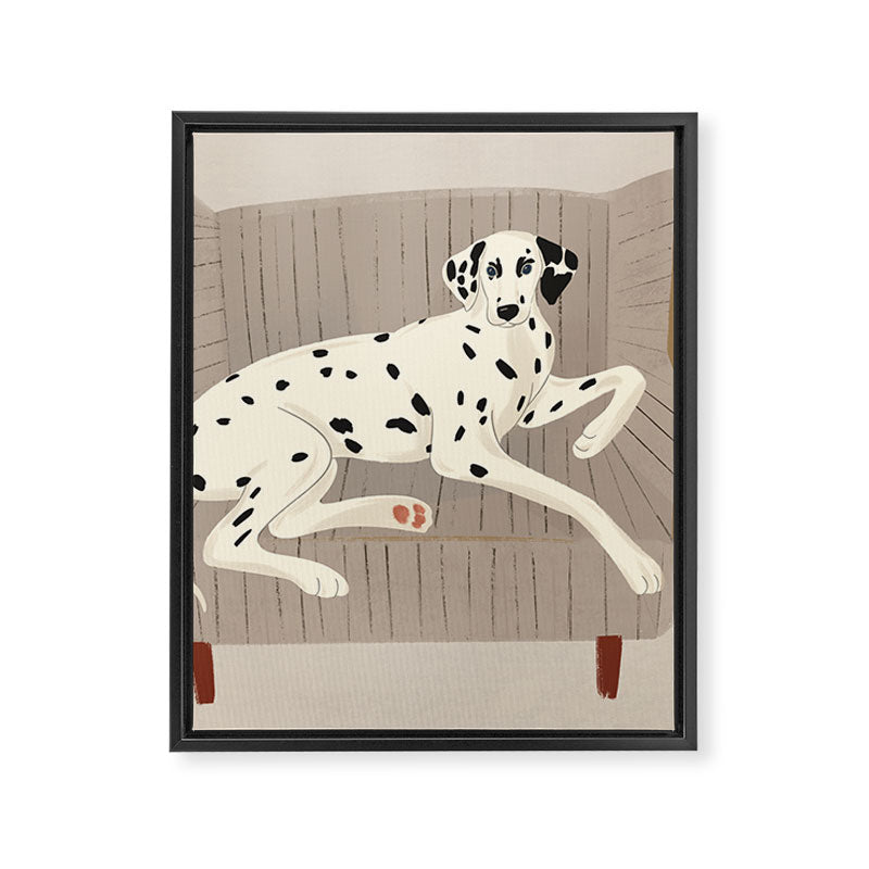 Portrait of a dog on a striped chair Framed Canvas Print Gallery Image 8